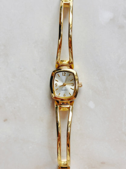 Quartz Dress Watch – Silver Sunburst Dial with Gold-Tone Open Bangle Bracelet (WR 30M)