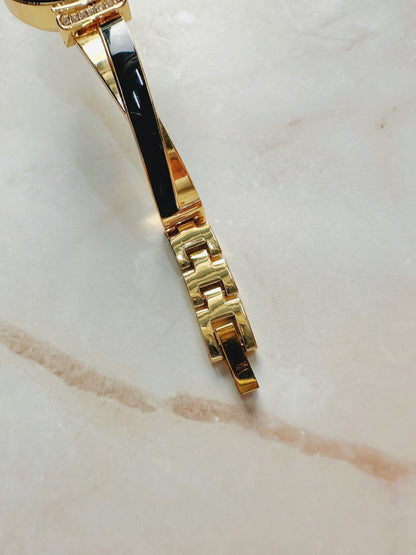Anne Klein Quartz Watch – Black Dial with Crystal Accents & Gold-Tone Bangle Bracelet (WR 30M)