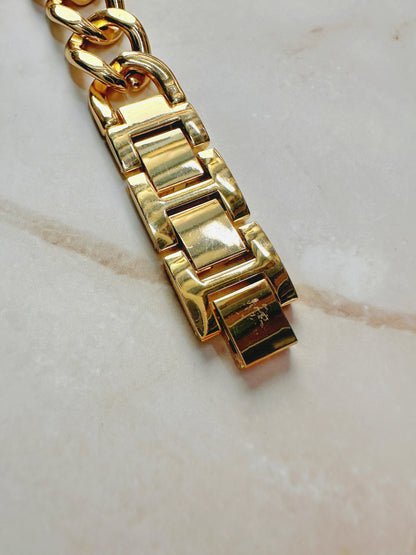 Tribal Pattern Quartz Watch – Multicolor Dial with Gold-Tone Chain Bracelet (WR 30M)