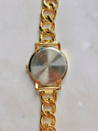 Tribal Pattern Quartz Watch – Multicolor Dial with Gold-Tone Chain Bracelet (WR 30M)