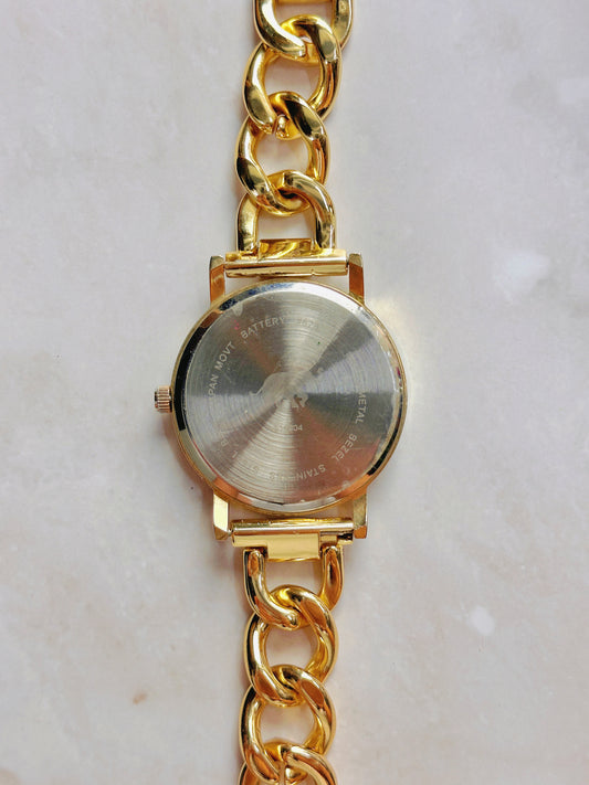 Tribal Pattern Quartz Watch – Multicolor Dial with Gold-Tone Chain Bracelet (WR 30M)
