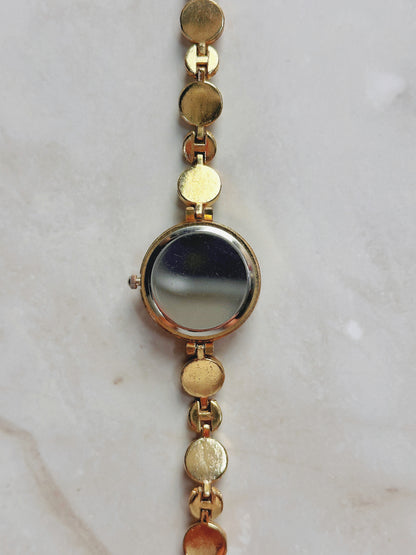 Jesou Quartz Watch – Pink Sunburst Dial with Gold-Tone Crystal Bracelet (WR 30M)
