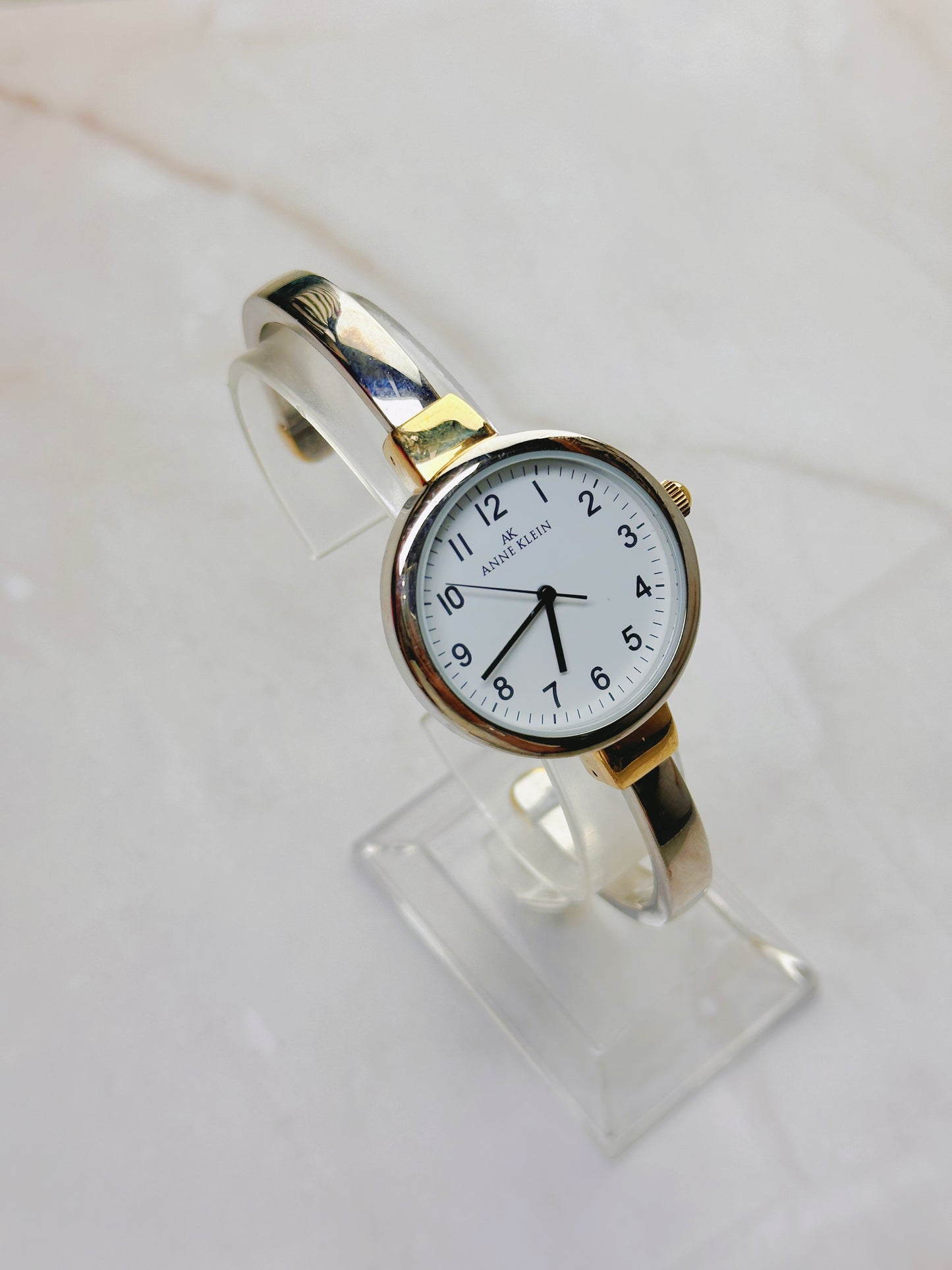 AK Anne Klein Quartz Watch – White Dial Gold-Tone Bangle Style (WR 30M)