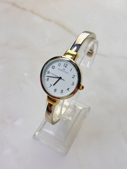 AK Anne Klein Quartz Watch – White Dial Gold-Tone Bangle Style (WR 30M)