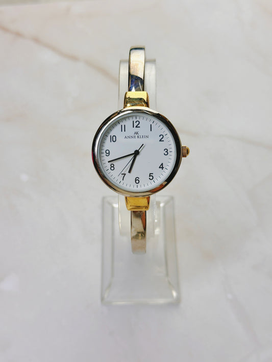 AK Anne Klein Quartz Watch – White Dial Gold-Tone Bangle Style (WR 30M)