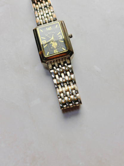 U.S. Polo Assn. Quartz Watch – Rectangular Black Dial Gold-Tone Bracelet (WR 30M)