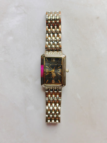 U.S. Polo Assn. Quartz Watch – Rectangular Black Dial Gold-Tone Bracelet (WR 30M)