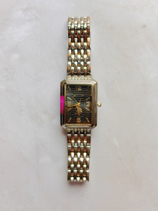 U.S. Polo Assn. Quartz Watch – Rectangular Black Dial Gold-Tone Bracelet (WR 30M)