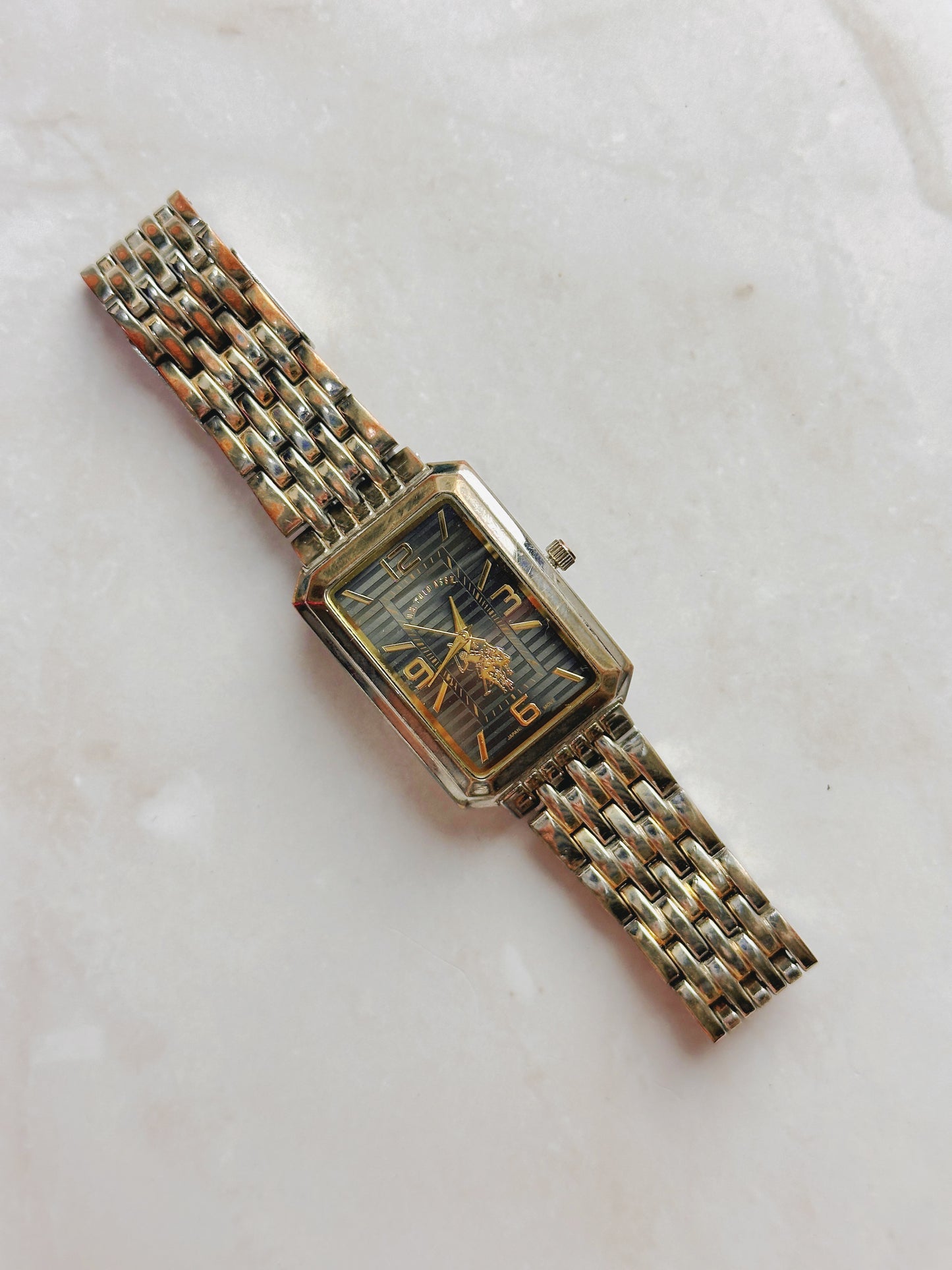 U.S. Polo Assn. Quartz Watch – Rectangular Black Dial Gold-Tone Bracelet (WR 30M)