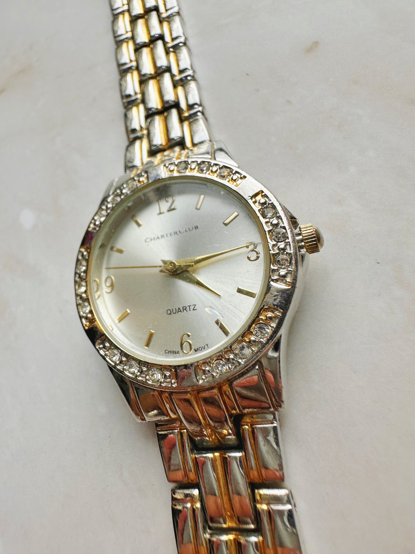 Charter Club Women’s Two-Tone Watch – Crystal Bezel – Silver Dial – Quartz