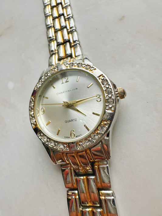 Charter Club Women’s Two-Tone Watch – Crystal Bezel – Silver Dial – Quartz