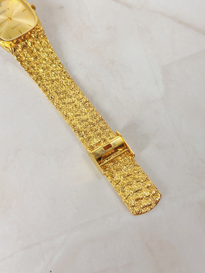 BRUT Gold-Tone Textured Bracelet Watch – Champagne Dial – Quartz – Classic Dress Style