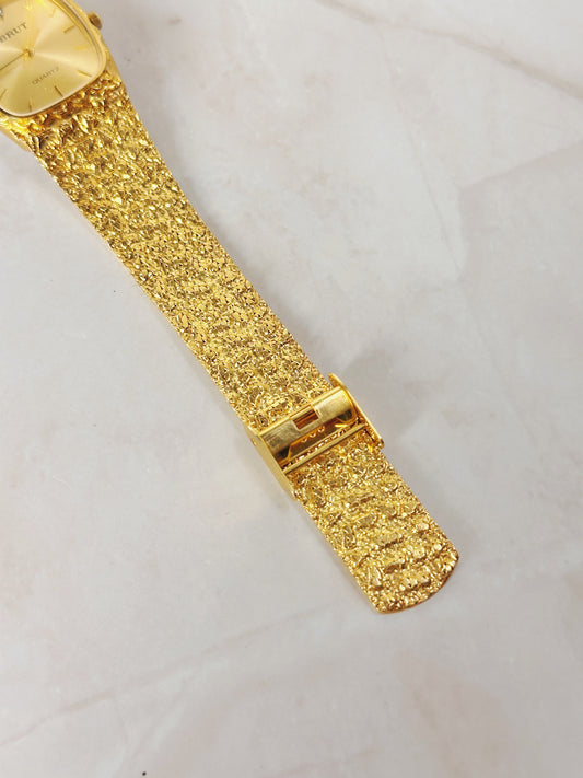 BRUT Gold-Tone Textured Bracelet Watch – Champagne Dial – Quartz – Classic Dress Style