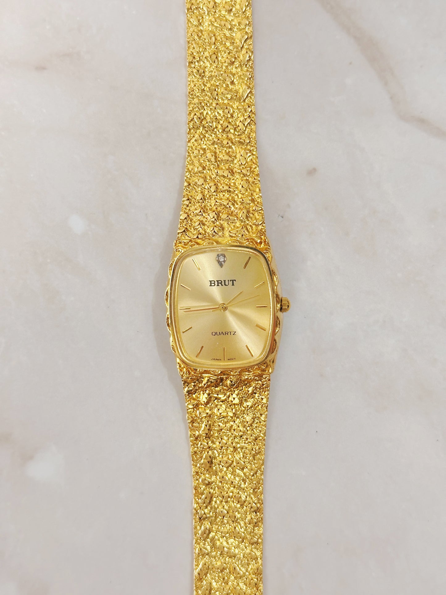 BRUT Gold-Tone Textured Bracelet Watch – Champagne Dial – Quartz – Classic Dress Style
