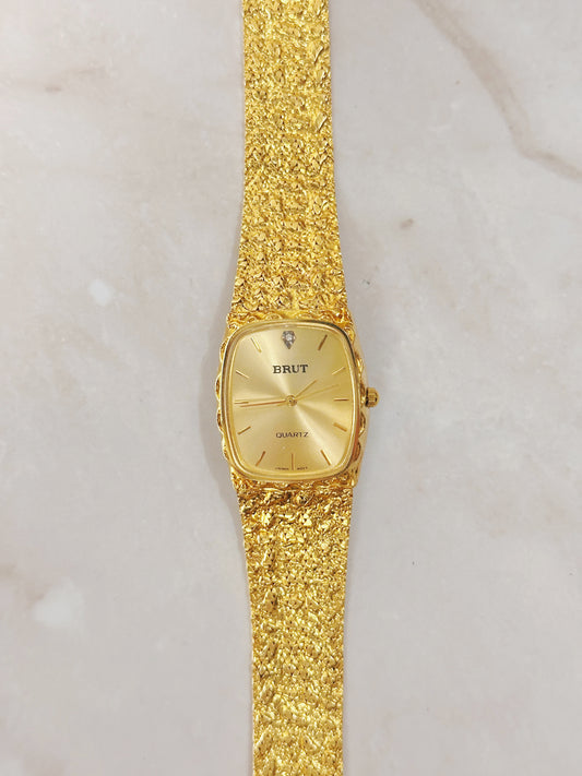 BRUT Gold-Tone Textured Bracelet Watch – Champagne Dial – Quartz – Classic Dress Style