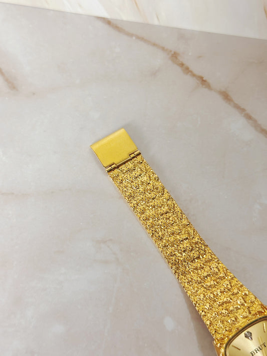 BRUT Gold-Tone Textured Bracelet Watch – Champagne Dial – Quartz – Classic Dress Style