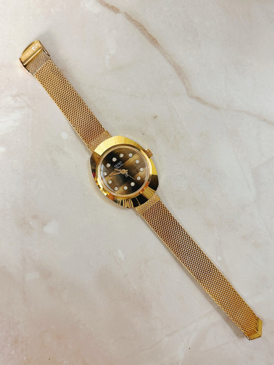 Seiko Electra Gold-Tone Automatic Watch – Date Display – Diamond Markers – Vintage Style