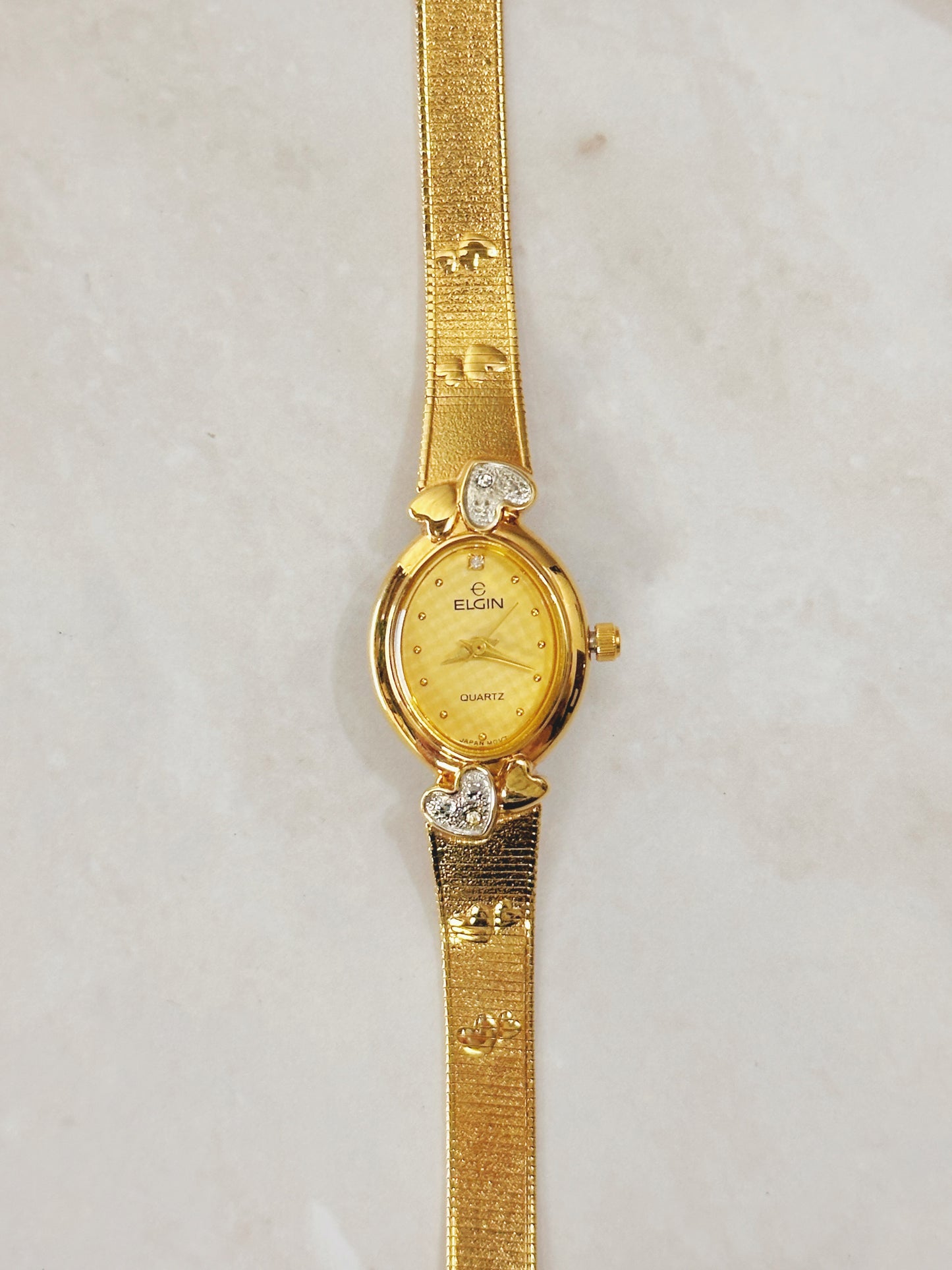Elgin Women’s Gold-Tone Heart Accent Watch – Quartz – Elegant Dress Style