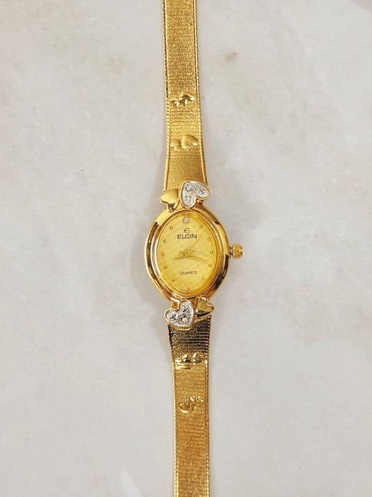 Elgin Women’s Gold-Tone Heart Accent Watch – Quartz – Elegant Dress Style