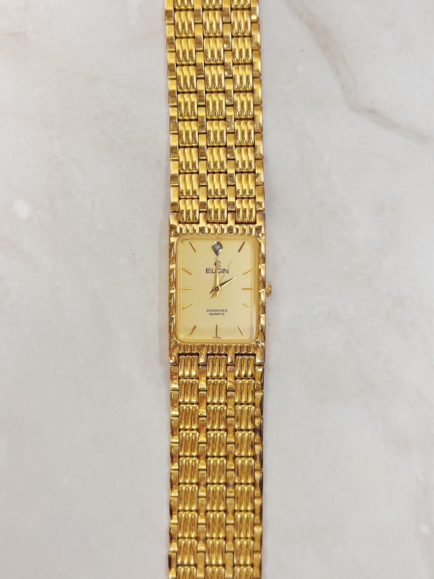 Elgin Diamond Quartz Gold-Tone Rectangular Watch – Classic Dress Style