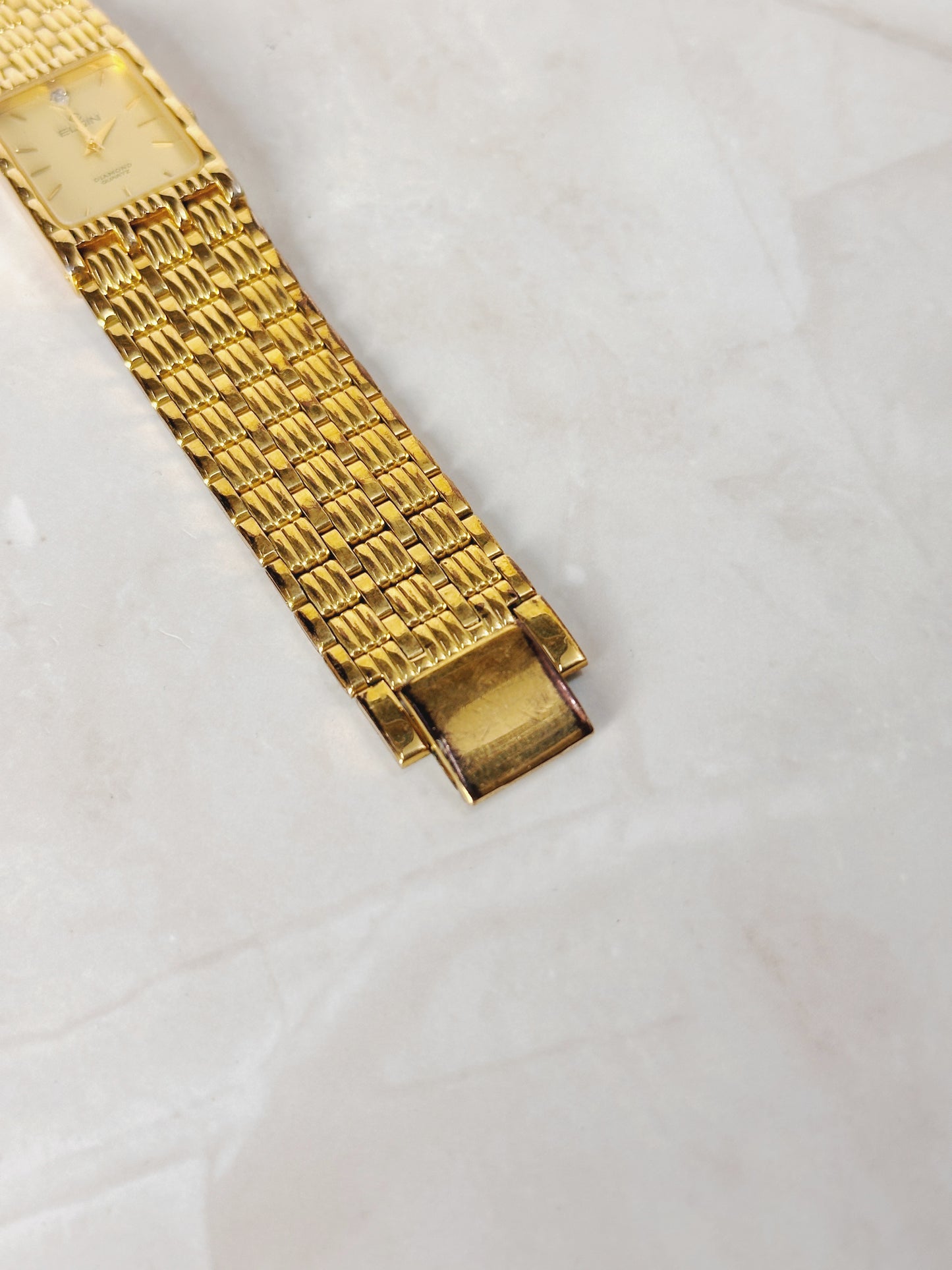 Elgin Diamond Quartz Gold-Tone Rectangular Watch – Classic Dress Style