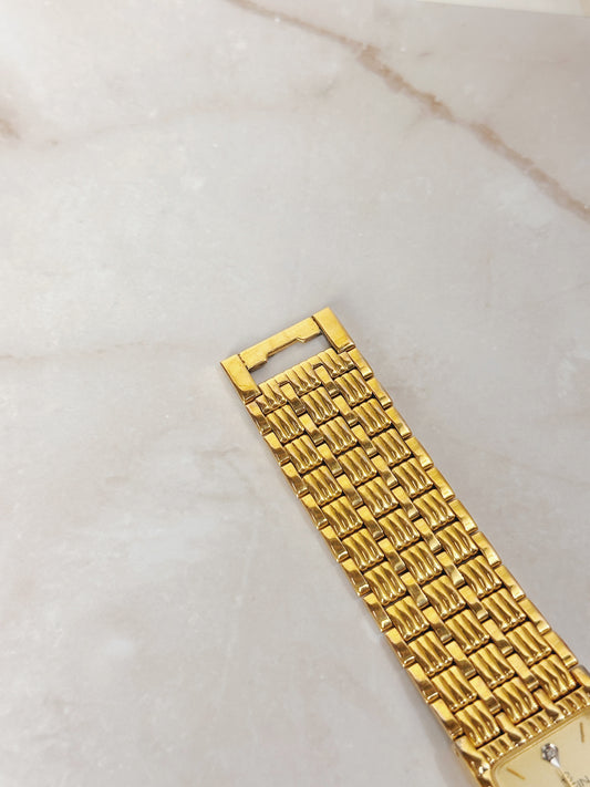 Elgin Diamond Quartz Gold-Tone Rectangular Watch – Classic Dress Style