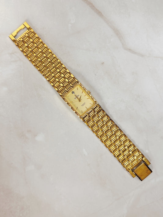 Elgin Diamond Quartz Gold-Tone Rectangular Watch – Classic Dress Style