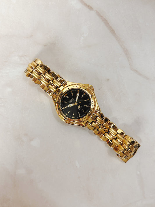 Fossil Blue Men's 100M Round Gold-Tone Diver Watch – Black Dial – Rotating Bezel – Quartz