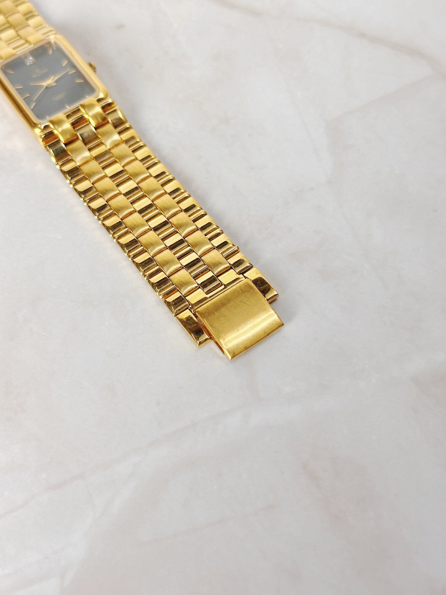 Elgin Diamond Rectangular Gold-Tone Watch – Blue Dial – Petite Dress Style – Quartz