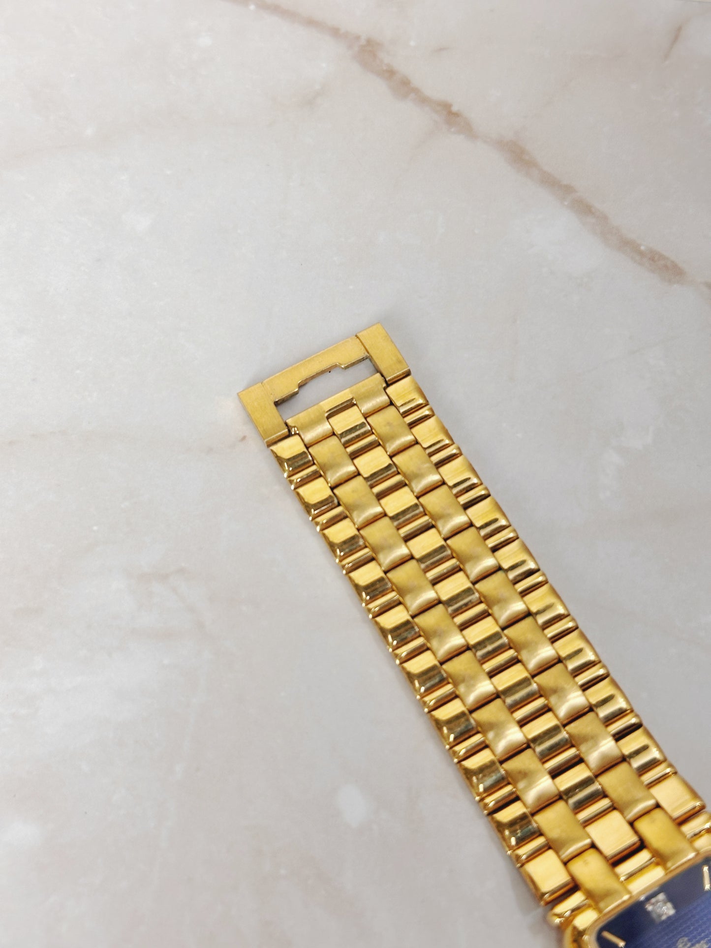 Elgin Diamond Rectangular Gold-Tone Watch – Blue Dial – Petite Dress Style – Quartz