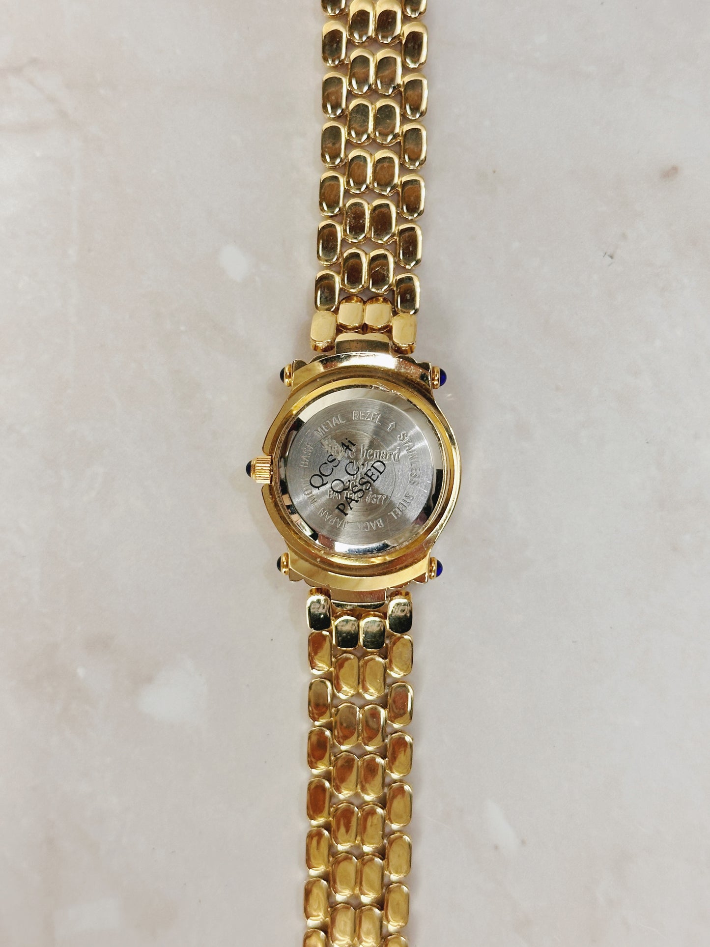 Hervé Bernard Petite Round Gold-Tone Watch – Crystal Bezel & Dial Accents – Elegant Dress Style – Quartz