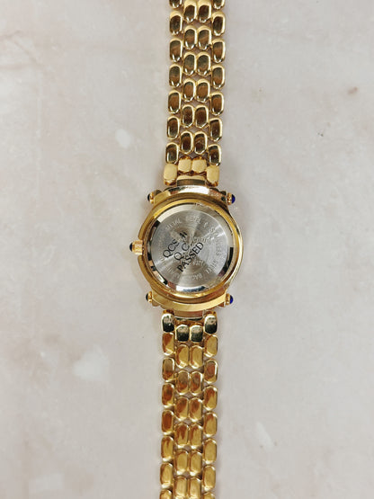 Hervé Bernard Petite Round Gold-Tone Watch – Crystal Bezel & Dial Accents – Elegant Dress Style – Quartz