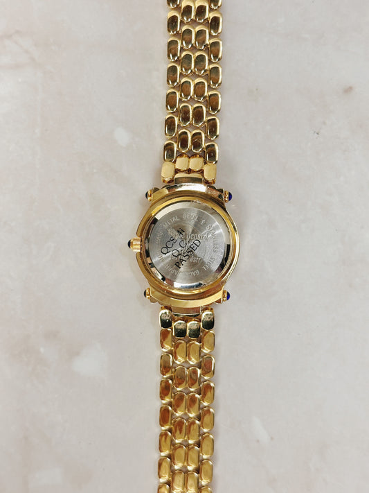 Hervé Bernard Petite Round Gold-Tone Watch – Crystal Bezel & Dial Accents – Elegant Dress Style – Quartz