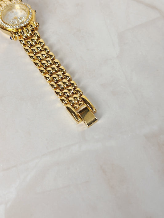 Hervé Bernard Petite Round Gold-Tone Watch – Crystal Bezel & Dial Accents – Elegant Dress Style – Quartz