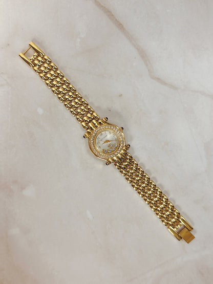 Hervé Bernard Petite Round Gold-Tone Watch – Crystal Bezel & Dial Accents – Elegant Dress Style – Quartz