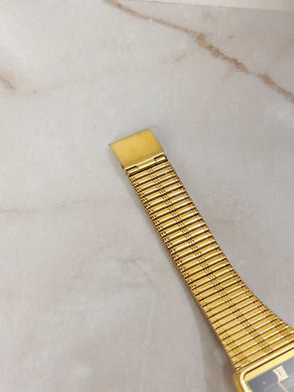 Citizen Petite Rectangular Gold-Tone Watch – Black Dial Roman Numerals – Slim Textured Bracelet – Quartz