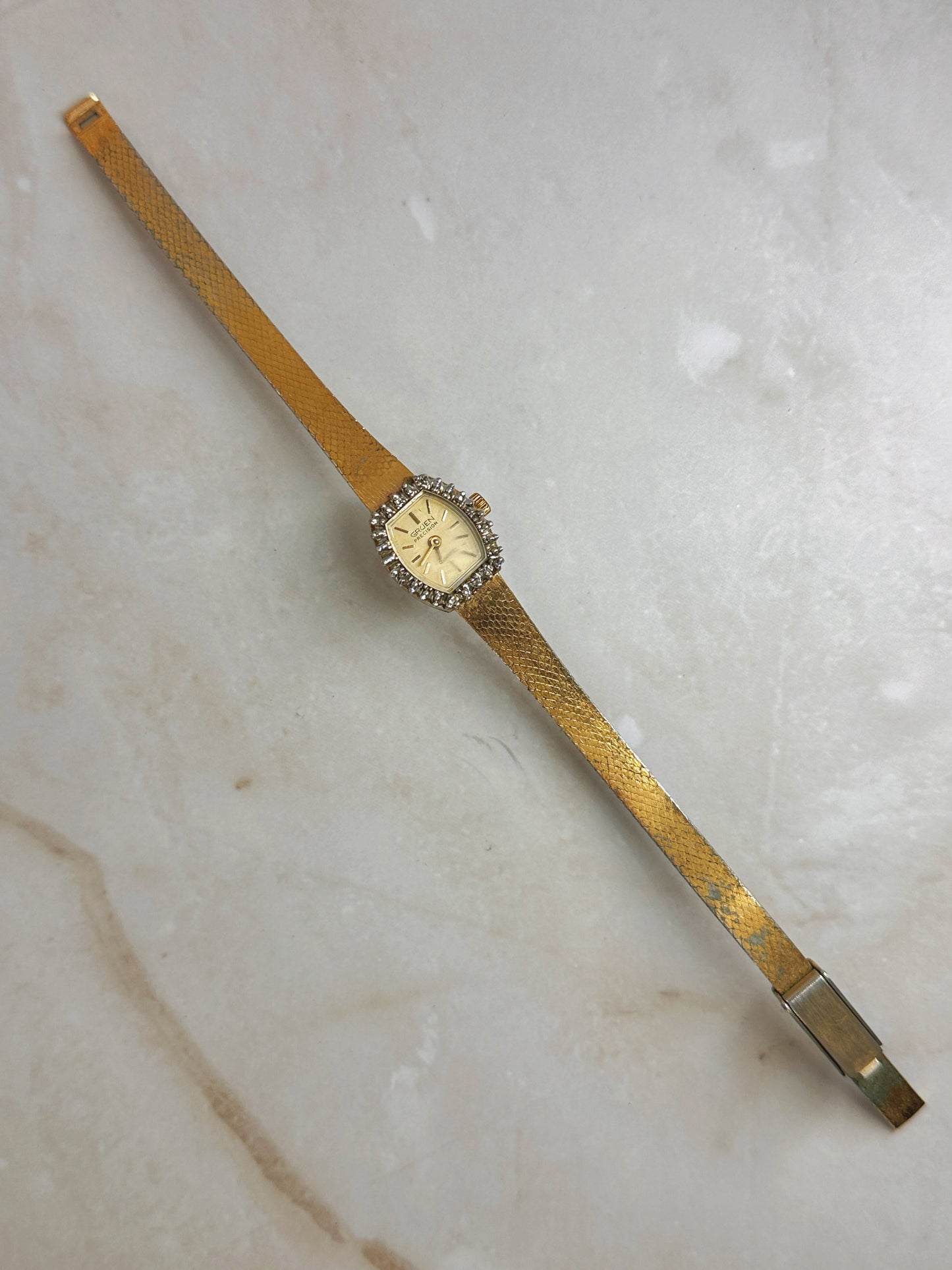 Gruen Precision Gold-Tone Ladies Watch – Crystal Bezel – Vintage Dress Style