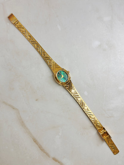 Elgin Gold-Tone Ladies Watch – Green Dial – Quartz – Vintage Dress Style