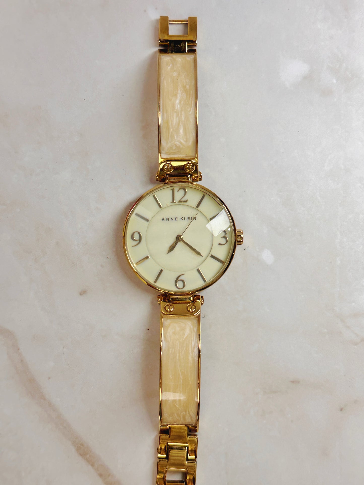 Anne Klein Gold-Tone Watch – Cream Dial – Resin Link Bracelet – Quartz Ladies