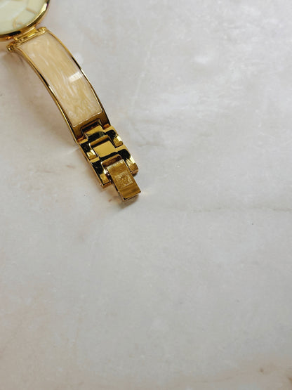 Anne Klein Gold-Tone Watch – Cream Dial – Resin Link Bracelet – Quartz Ladies