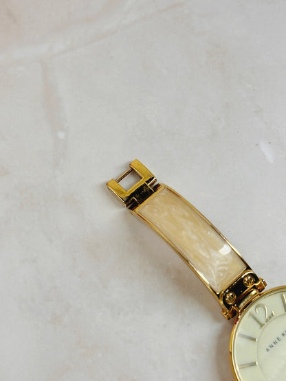 Anne Klein Gold-Tone Watch – Cream Dial – Resin Link Bracelet – Quartz Ladies