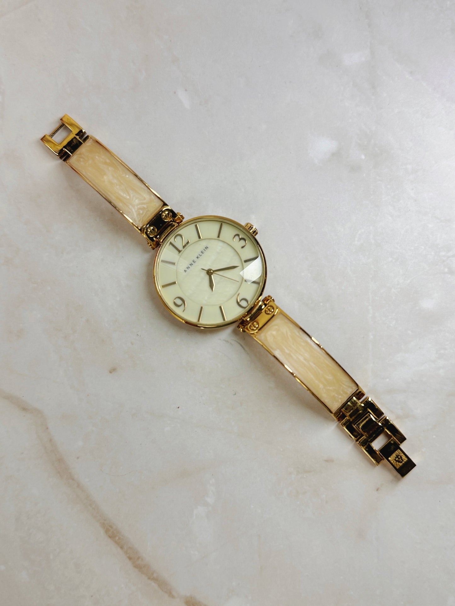 Anne Klein Gold-Tone Watch – Cream Dial – Resin Link Bracelet – Quartz Ladies