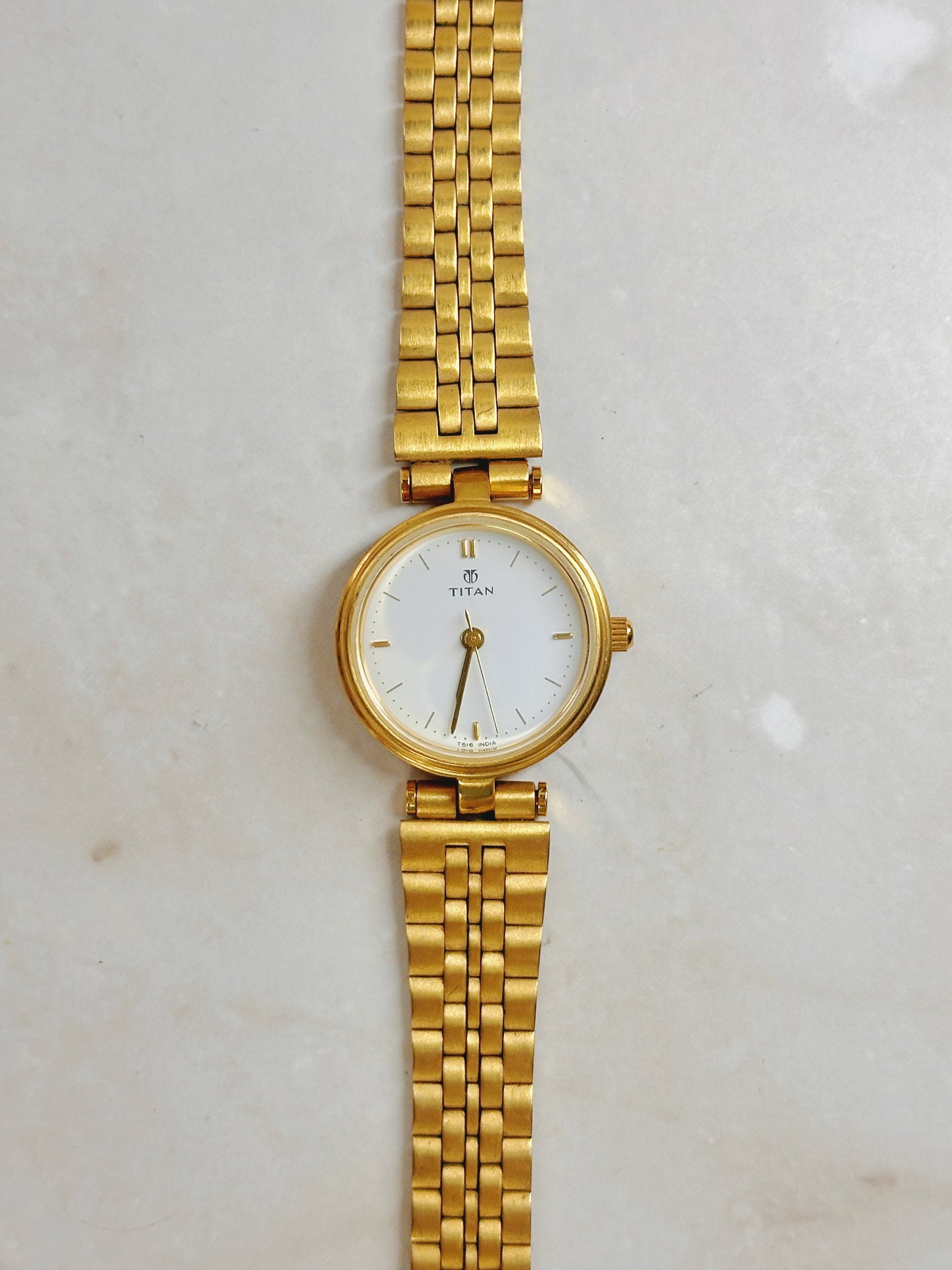 Titan Gold-Tone Dress Watch – White Dial – Quartz – Classic Minimalist