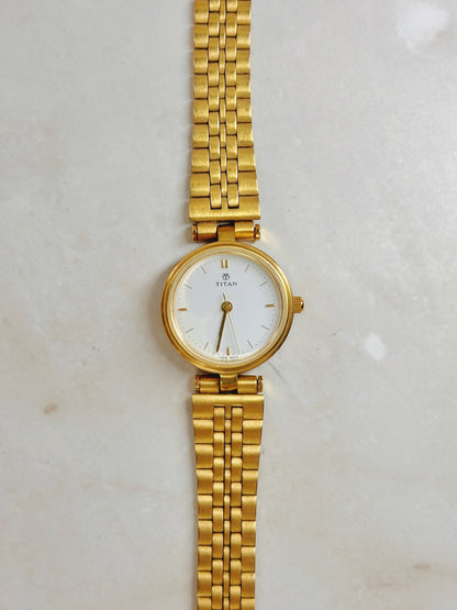 Titan Gold-Tone Dress Watch – White Dial – Quartz – Classic Minimalist