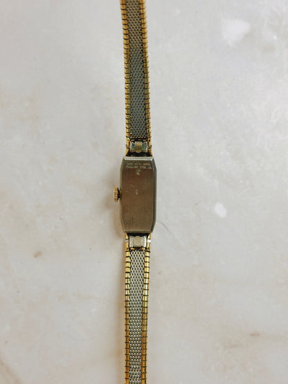 Wittnauer Gold-Tone Rectangular Watch – Black Dial – Manual Wind – Vintage Ladies