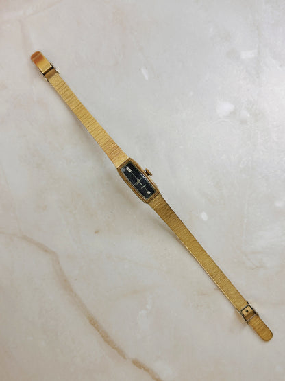 Wittnauer Gold-Tone Rectangular Watch – Black Dial – Manual Wind – Vintage Ladies