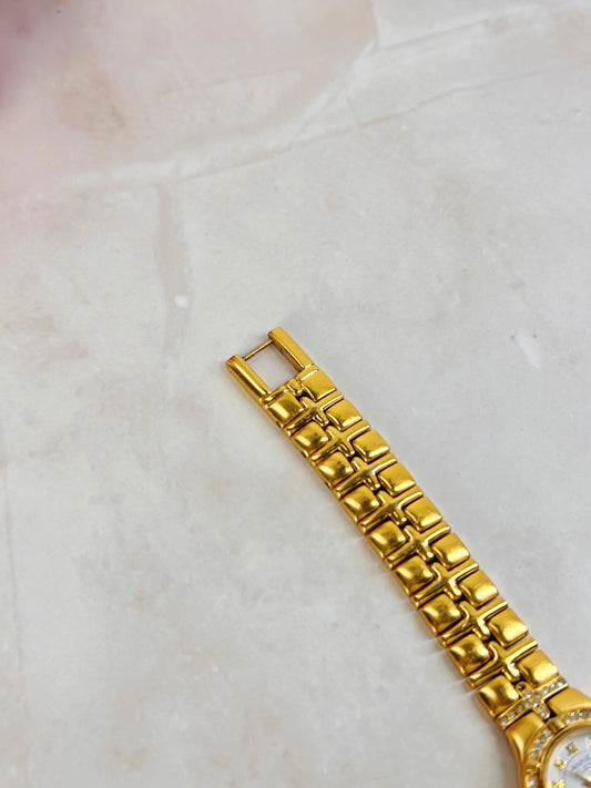 Anne Klein Gold-Tone Crystal Bezel Watch – Roman Numerals – Quartz – Elegant Ladies