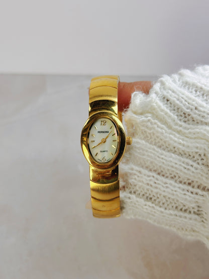 Persona Gold-Tone Ladies Watch – Oval Case – Quartz – Elegant Classic