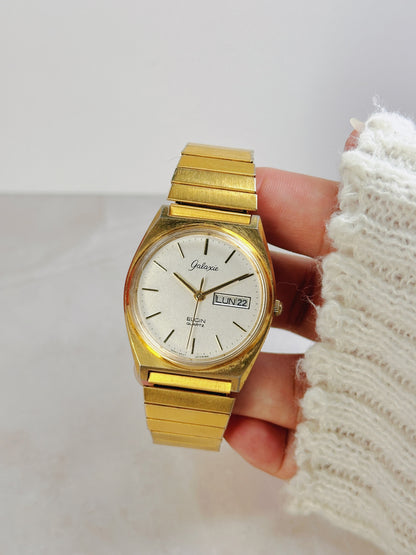 Elgin Galaxie Gold-Tone Dress Watch – Day/Date – Quartz – Vintage Classic