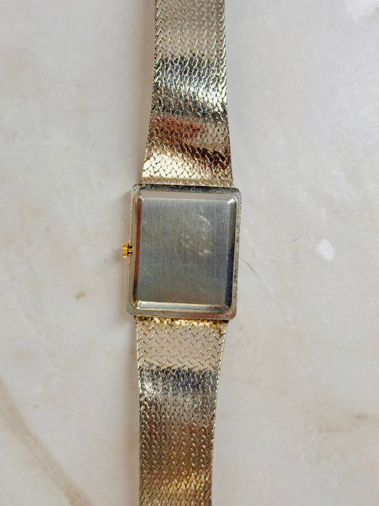 Two-Tone Gold & Silver Dress Watch – Black Dial – Quartz – Square Case Vintage Style